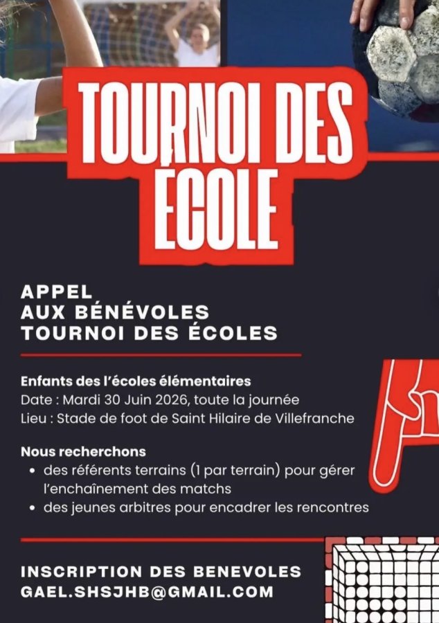 APPEL aux bénévoles - TOURNOI des écoles